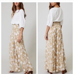 Golden Hour Floral Beige Wide Leg Pants